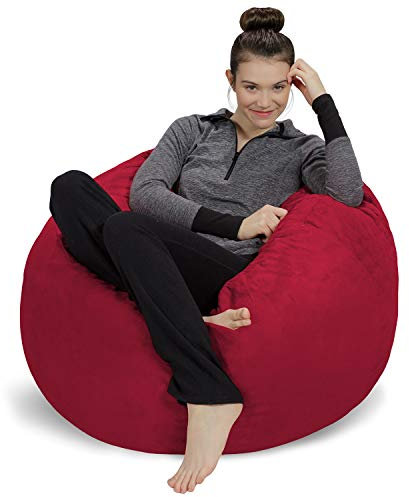 Sofa Sack L-Das Neue Komforterlebnis Sitzsack mit Memory Schaumstoff Füllung-Perfekt zum Relaxen im Wohnzimmer oder Kinderzimmer-Samtig weicher Velour Bezug in Dunkelrot