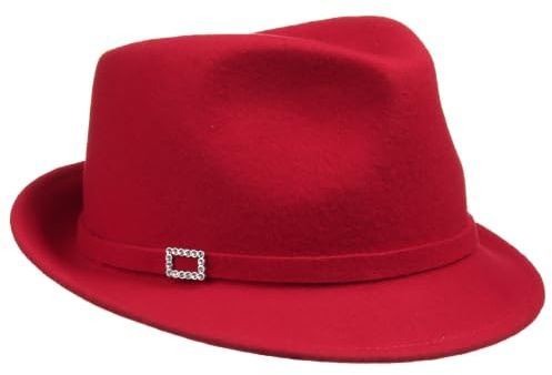 LIPODO Sombrero de Fieltro Starlight Trilby Mujer - Made in Italy Discoteca Verano/Invierno - Talla única Rojo
