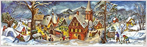 Nostalgischer Adventskalender/Weihnachtskalender mit Bildern und Glimmer Kleines Dorf im Winter