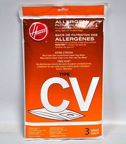 Hoover Type CV Allergen Filtration Synthetic Central Vacuum Cleaner Bags / 3 pack - Genuine OEM 401011CV w/Dust Seal