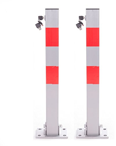 RMAN 2 x Parkpfosten 70cm ParkWatch Parkplatzsperre Klappbare Absperrpfosten Parkplatz-Barriere mit Schlüssel(Grau + Rot)