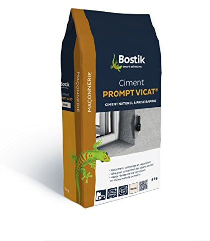 Bostik - Ciment Prompt Vicat - Mortier de Finition - Scellement, Colmatage et Réparation - Sol Et Mur- Intérieur & Extérieur- Sac de 5Kg - Beige