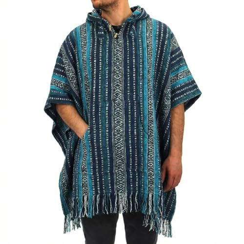 LOUDelephant - Poncho à Capuche 100% Coton tissé Gheri - Style Mexicain