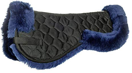 HKM Cuscino da Sella in Vera Pelliccia di Agnello Blu Scuro