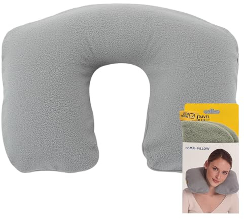 Travel Blue Aufblasbares Nackenkissen Flugzeug - Nappy Reisekissen mit Extra Dickem Fleecebezug, Reisekissen Flugzeug mit Waschbarem Überzug, Nachhaltige Verpackung, Optimaler Komfort auf Reisen