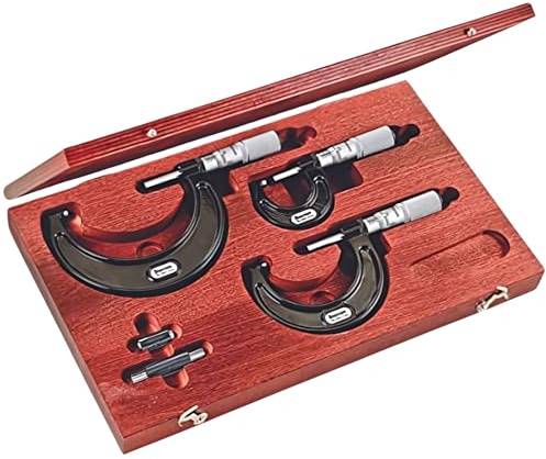 Starrett Outside Micrometer Set with One-Piece Friction Thimble, Satin Chrome Finish and Tapered Frame - Quick and Easy Adjustment, 0-3 Range, .0001 Graduations - ST436.1AXFLZ