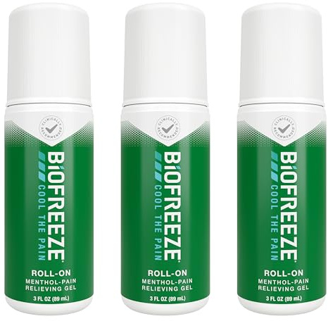 Biofreeze Roll On Pain Relief for Knee, Neck, Hip, Joint, Shoulder, & Simple Backache, Arthritis Pain Reliever, Sore Muscle Relief, Roll On Menthol Gel 3 Fl Oz (Pack of 3)