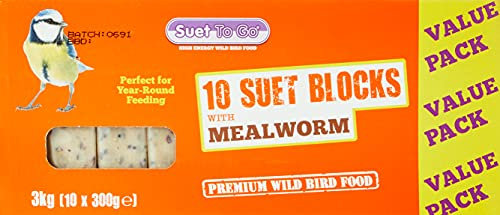 Suet To Go Mealworm Suet Block Wild Bird Treat, 300 g ( Pack of 10) (Packaging may vary)