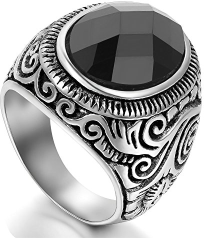 Flongo Mäns vintage rostfritt stål uttalande ring keltisk knut svart/blått glas klassiskt band, Glas, Ingen sten,