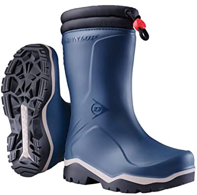 DUNLOP Kids Blizzard - Unisex Winter Safety Insulated Fashion Thermal Boots, Blue, Waterproof and Chemical Resistant PVC Wellies with Fur Lining and Traction Outsole for Outdoor Fun - EU29, UK11