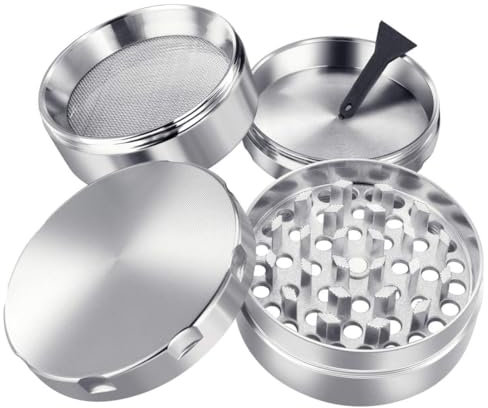 iLC Grinder di Spezie, e Herb con polline Catcher 2- Realizzato in Lega di Zinco Resistente - 4 Pezzi - Diamante a Forma di Denti (Argento)