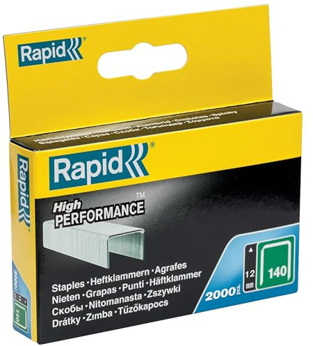 Rapid Bredtrådsklammer Av Hög Kvalitet, För Isolering, Tunn Plast, Kartong Och Mattor, Klammer Nr. 140, Benlängd 12 mm, För Häftpistoler, Galvaniserat Stål, 2000-pack (11912331) | Högpresterande häftklamrar, isolering, tunn plast, kartong och mattor, häftpistolhäftklamrar, galvaniserat stål (11912331)