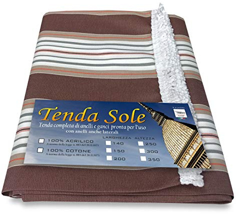 TENDA SOLE DA ESTERNO GIARDINO BALCONE RIGHINO MARRONE CONFEZIONATA - Cm. 140x350