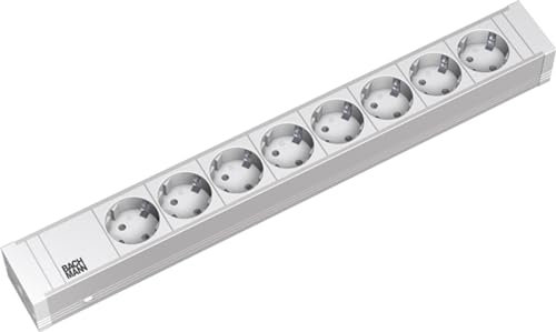 Bachmann Steckdosenleiste 19'' Zoll PDU 8-Fach 1,5HE 2m Kabel Mehrfachsteckdose für Serverschrank Rack Weiß 333.001 (inkl. 2X Befestigungswinkel)