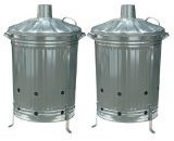 2 x 90 LITRE METAL GALVANISED INCINERATOR GARDEN FIRE BIN DUSTIBIN LEAVES WOOD PAPER RUBBISH