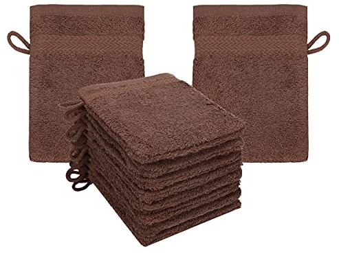 Betz Premium Lot de 10 Gants de Toilette en éponge lavettes pour Le Visage en 100% Coton Gant de Toilette pour bébé Couleur Marron Noisette