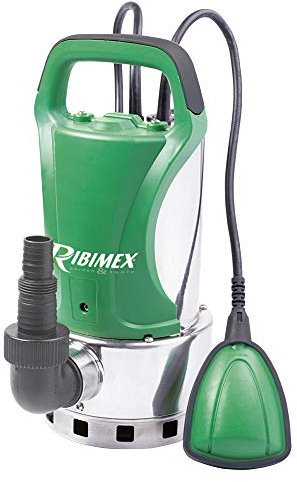 Ribimex Pompa Sommersa per Acque Scure con Particelle fino a 20 mm, 1100 W, Portata 18.500 L/h, Profondità Max 7 m, Prevalenza 8 m, Corpo in Acciaio Inox, con Interruttore a Galleggiante - PRPVC1100CI
