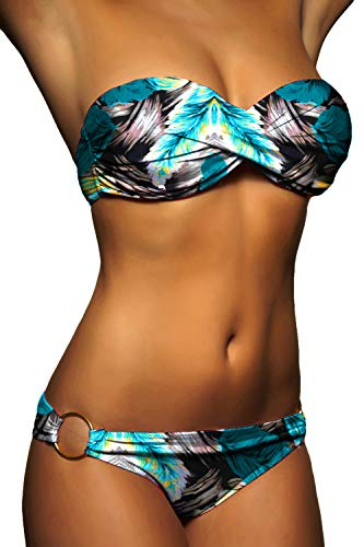 ALZORA Push Up Bandeau Twist Bikini Set damer Pushup baddräkt många färgglada färger och storlekar Top + byxor set, 50001