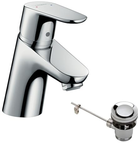 hansgrohe Wasserhahn Focus (Armatur mit Auslauf Höhe 70mm und Zugstangen-Ablaufgarnitur) Chrom