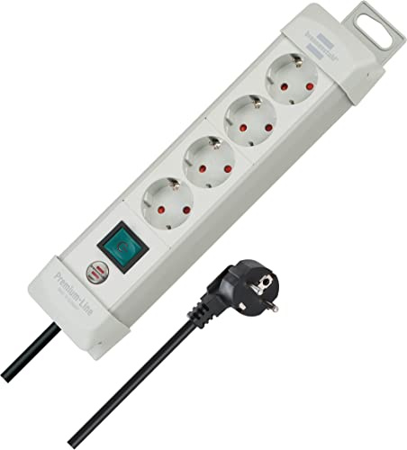 Brennenstuhl Premium-Line Steckdosenleiste 4-Fach (Mehrfachsteckdose mit Schalter und 1,8m Kabel - 45° Anordnung der Steckdosen, Made in Germany) grau