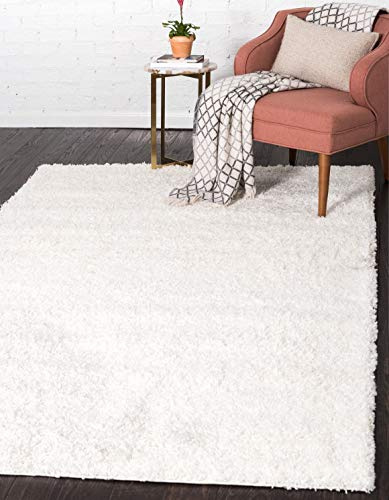Unik Loom Solo Solid Shag Collection Modern Plysch 160x230 Snövit