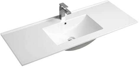 1200mm Bathroom Inset Basin Cloakroom Basin Sink, White Ceramic Sink Wash Basin Bowl, Single Tap Hole Overflow Cabinet Mounted Basin Countertop Basin Vessel Sink Washbowl