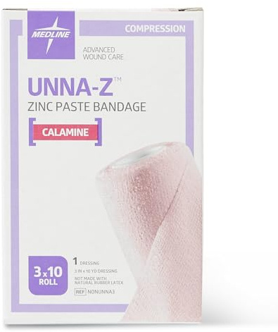 Medline Unna-Z Zinc Oxide and Calamine Compression Bandage, 3 Inches x 10 Yards, Semi-Rigid Support, Easy Application, 1 Count