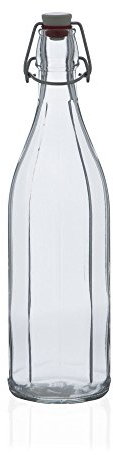 Bormioli Rocco Oxford Table Water Bottle 1 Litre - Set of 6 - Clip Top Glass Bottle, Ideal for Homemade Cordials