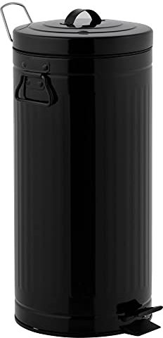 KITCHEN MOVE Poubelle de cuisine à pédale 30L Vintage BROOKLYN Noir en acier Inox avec seau