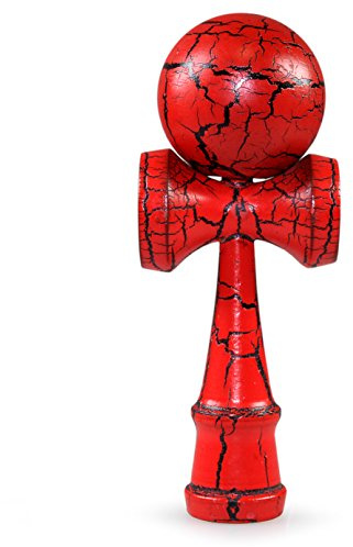 Ganzoo Kendama in Legno di faggio Modello Red & Black Rosso Nero, Gioco Tradizionale Giapponese di abilità con Palla Forata, 3 Coppe, Cordino in Nylon, h 16 cm