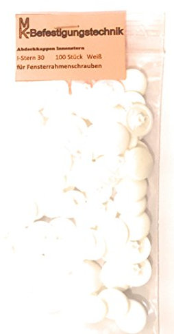 100 Stück Abdeckkappen für Fensterrahmenschrauben InnenStern Gr.30 Weiss RAL 9010