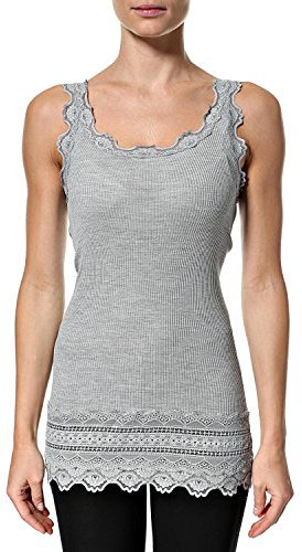 ROSEMUNDE Seidentop Benita mit Spitzenbesatz XS Light-Grey-Melange