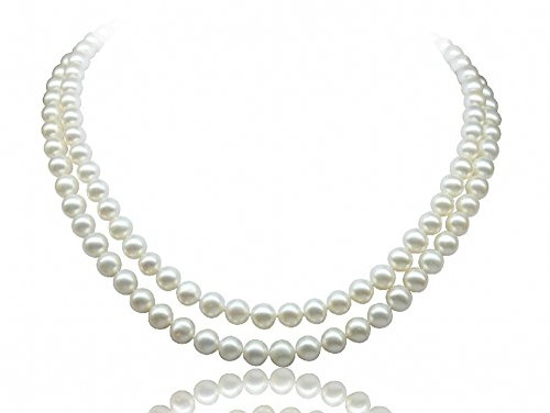 Collar de Perlas Blancas para Mujer | Clásico Collar de Dos Filas con Perlas de Agua Dulce de 7mm Grado AA