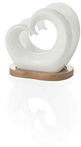 Brandani 54145 Portatovaglioli doppio cuore in porcellana bianca con supporto bamboo