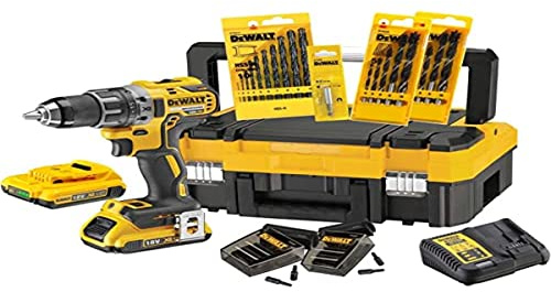 DEWALT 18Volt Akku-Bohrschrauber-Set DCK791D2T (2-Gang Akku-Bohrschrauber, mit 71-tlg. Zubehörset, Sicherheitselektronik, 13mm Schnellspann-Bohrfutter, Spindelarretierung, LED-Arbeitsleuchte)