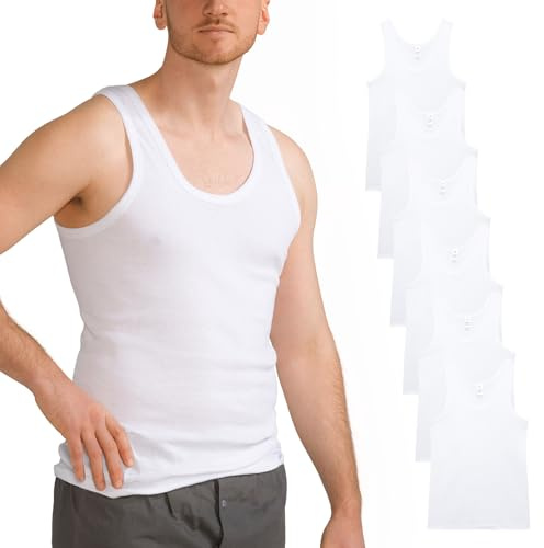 MT 6er Pack Herren Unterhemd FEINRIPP Classic Tank Top Weiss Größe 6XL