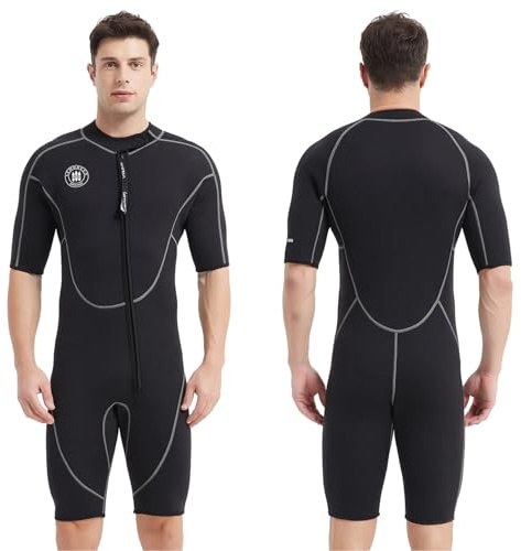 Lemorecn Wetsuits Mens Front Zip Neoprene 3mm Shorty Diving Suit(3016black-L)