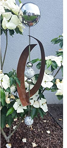 Jürgen Bocker Garten-Ambiente Gartenstecker Skulptur Deimos 145 cm aus Cortenstahl & Edelstahl mit obere Kugel Edelstahl poliert