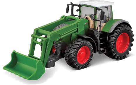 Bburago Traktor Fendt 1050 Vario mit Frontlader: Spielzeugtraktor mit Schwungrad-Antrieb, bewegliche Frontladerschaufel, abnehmbare Fahrerkabine, ab 3 Jahren, 15 cm, grün (18-31611)