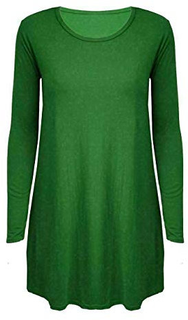 Mini robe évasée unie à manches longues pour femme, vert bouteille, 48-50