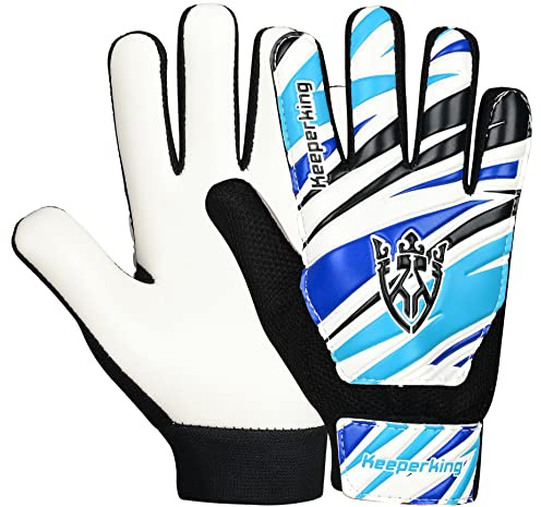 Keeperking Guantes de Portero para niños y niñas, Guantes de fútbol (7, Azul-Negro-Blanco)
