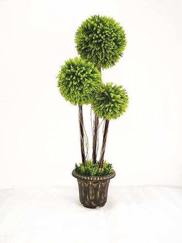 4 Ft Artificial Boxwood Topiary Tree, Fake Greenery Plants Triple Ball Tree, Leaves & Cement-Filled Plastic Flower Pot Decorative Trees for Home, Office, Indoor and Outdoor Use (1)