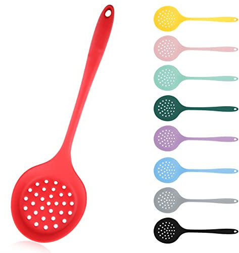 Schiumarola in silicone rosso, antiaderente, resistente al calore, cucchiaio da cucina