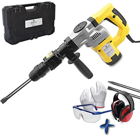 BAMATO STH-155 Abbruchhammer SDS MAX | mit 7-tlg. Zubehörset | vibrationsgedämpfter Handgriff mit Soft-Grip | SDS-MAX Aufnahme | 1300 Watt Leistung | 20 Joule Einschlagstärke | Bohrhammer