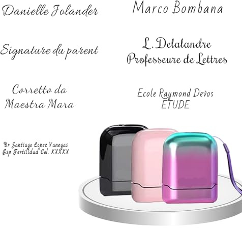 Generic Sello de firma, sello personalizado con nombre, 5 estilos, 4 colores de tinta, 50 opciones de fuente, tinta libre, rectangular