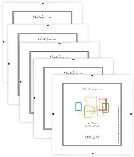 CHELY INTERMARKET MOD300 Marco Portafoto Clip Metacrilato Sin Borde Moderno 15x15cm Montaje Vertical Horizontal Decoración Posters Carteles Oficinas Galerías Color Transparente Incluye 5 Unidades
