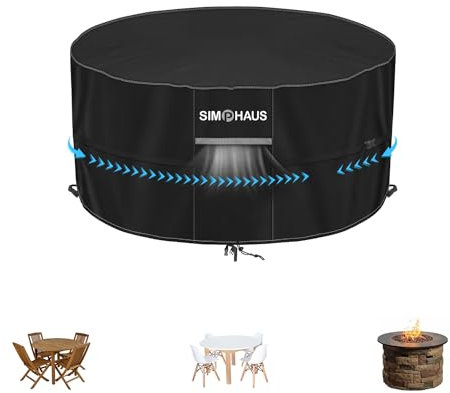 SIMPHAUS Funda Exterior Mesa Redonda Jardin Funda Impermeable Jardin Cubierta Mesa Redonda Jardin Diametro 92x71cm con Ventilación Tela Oxford 420D Anti UV Resistente al Viento Funda Jardin Exterior