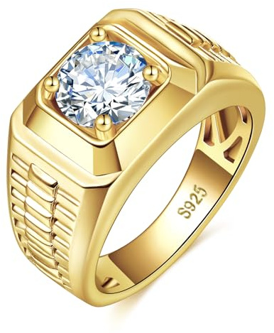 LOIPURI 2CT Moissanite Engagement Ring for Men 14K Gold 925 Sterling Silver Men Promise Wedding Moissanite Jewelry Gift Round Cut D Color VVS1 Clarity Size 8