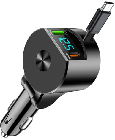 SNZ 75W cargador coche carga rapida, Cargador de coche retráctil 3 en 1, Accesorios coche interior para iPhone 16/15/Pro MAX/Plus, Cargador mechero coche USB C 12V para Regalos Originales Mujer Hombre