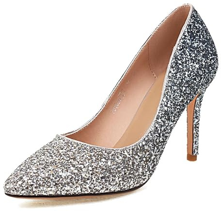 HSyc JRX Spetsig tå stilett höga klackar glitterpumps med 8,5 cm klack, högklackade skor, blå, 38.5 EU